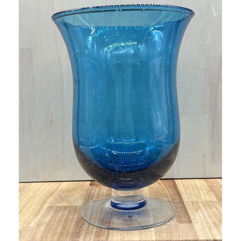 ZODAX Vase Aqua Bubble Art Glass Blue
